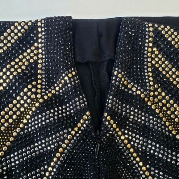 Art Deco Black Silver Gold Beaded Metal Studded FATE Boho Mini Skirt - Picture 7 of 13